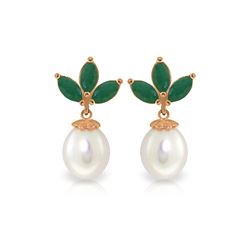 Genuine 9.5 ctw Emerald & Pearl Earrings 14KT Rose Gold - REF-35F2Z