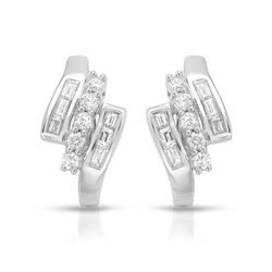 Natural 0.74 CTW Diamond & Baguette Earring 14K White Gold - REF-90R2K