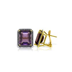 Genuine 11.60 ctw Amethyst & Black Diamond Earrings 14KT Yellow Gold - REF-127N9R