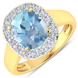 Natural 3.51 CTW Aquamarine & Diamond Ring 14K Yellow Gold - REF-96M3T