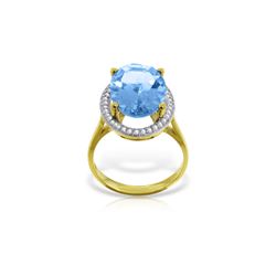 Genuine 7.58 ctw Blue Topaz & Diamond Ring 14KT Yellow Gold - REF-85A2K