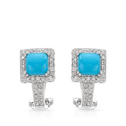 Natural 2.81 CTW Turquoise & Diamond Earrings 14K White Gold - REF-102X6T