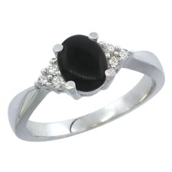 0.81 CTW Onyx & Diamond Ring 14K White Gold - REF-37N4Y