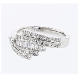 Natural 0.60 CTW Baguette & Diamond Ring 18K White Gold - REF-104X4T