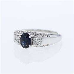 Natural 1.30 CTW Sapphire & Diamond Ring 14K White Gold - REF-70R2K