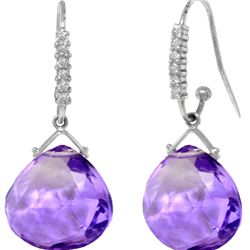 Genuine 17.18 ctw Amethyst & Diamond Earrings 14KT White Gold - REF-59X3M