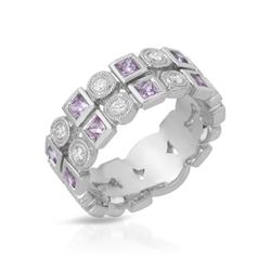 Natural 0.93 CTW Pink Sapphire & Diamond Ring 18K White Gold - REF-112M5F