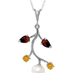 Genuine 2.7 ctw Garnet, Citrine & Pearl Necklace 14KT White Gold - REF-29V7W