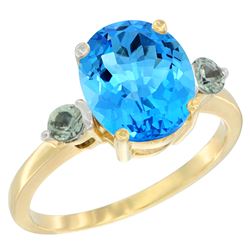 2.64 CTW Swiss Blue Topaz & Green Sapphire Ring 14K Yellow Gold - REF-32X3M