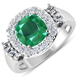 Natural 2.73 CTW Zambian Emerald & Diamond Ring 14K White Gold - REF-125F3N