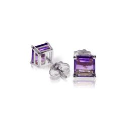 Genuine 1.75 ctw Amethyst Earrings 14KT White Gold - REF-24N3R