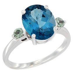 2.64 CTW London Blue Topaz & Green Sapphire Ring 14K White Gold - REF-32N8Y