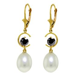 Genuine 9 ctw Pearl & Black Diamond Earrings 14KT Yellow Gold - REF-64R7P