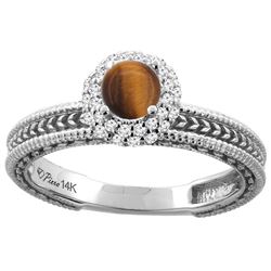 0.85 CTW Tiger Eye & Diamond Ring 14K White Gold - REF-53F5N