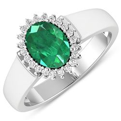 Natural 2.3 CTW Zambian Emerald & Diamond Ring 14K White Gold - REF-51N6R