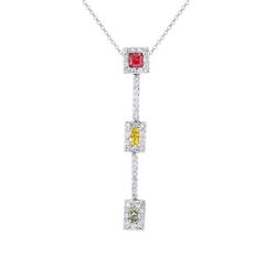 Natural 1.03 CTW Multi-Sapphire & Diamond Necklace 14K White Gold - REF-54Y9N