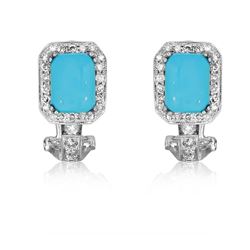 Natural 3.44 CTW Turquoise & Diamond Earrings 14K White Gold - REF-80Y3N