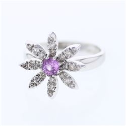 Natural 0.81 CTW Pink Sapphire & Diamond Ring 14K White Gold - REF-58H5W