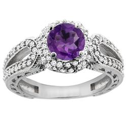 1.25 CTW Amethyst & Diamond Ring 14K White Gold - REF-86A7X