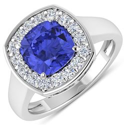 Natural 2.58 CTW Tanzanite & Diamond Ring 14K White Gold - REF-98R7F