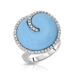 Natural 10.59 CTW Turquoise & Diamond Ring 14K White Gold - REF-116H3W