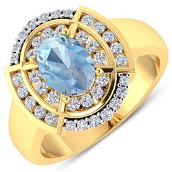 Natural 2.57 CTW Aquamarine & Diamond Ring 14K Yellow Gold - REF-65K2W