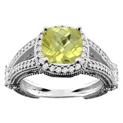 4.10 CTW Lemon Quartz & Diamond Ring 14K White Gold - REF-54N2Y