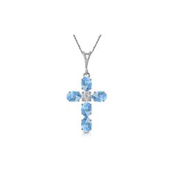 Genuine 1.75 ctw Blue Topaz & Diamond Necklace 14KT White Gold - REF-39F8Z