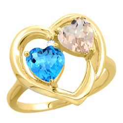 1.91 CTW Diamond, Swiss Blue Topaz & Morganite Ring 10K Yellow Gold - REF-26K5W