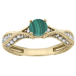 1.61 CTW Malachite & Diamond Ring 14K Yellow Gold - REF-67R9H