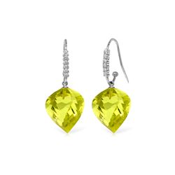 Genuine 21.68 ctw Lemon Quartz & Diamond Earrings 14KT White Gold - REF-58V2W