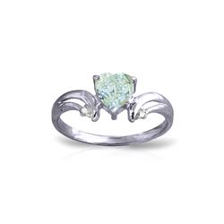 Genuine 0.96 ctw Aquamarine & Diamond Ring 14KT White Gold - REF-44Z3N