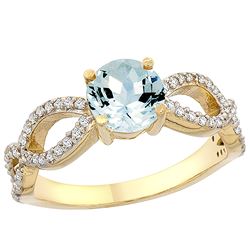 1 CTW Aquamarine & Diamond Ring 10K Yellow Gold - REF-52M2A