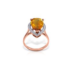 Genuine 3.41 ctw Citrine & Diamond Ring 14KT Rose Gold - REF-75X4M