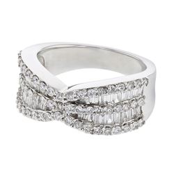 Natural 1.42 CTW Diamond & Baguette Ring 18K White Gold - REF-236H7W