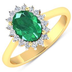 Natural 1.87 CTW Zambian Emerald & Diamond Ring 14K Yellow Gold - REF-77T3H