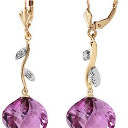 Genuine 21.52 ctw Amethyst & Diamond Earrings 14KT Yellow Gold - REF-60W4Y