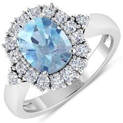 Natural 2.34 CTW Aquamarine & Diamond Ring 14K White Gold - REF-82K3W