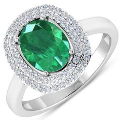 Natural 1.93 CTW Zambian Emerald & Diamond Ring 14K White Gold - REF-80T9H