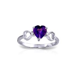 Genuine 0.96 ctw Amethyst & Diamond Ring 14KT White Gold - REF-41K4V