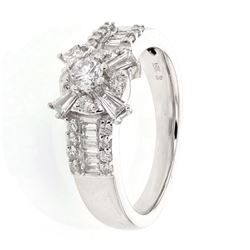 Natural 0.86 CTW Baguette & Diamond Ring 18K White Gold - REF-145X8T