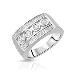 Natural 0.77 CTW Baguette & Diamond Ring 18K White Gold - REF-151X2T