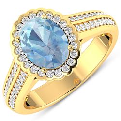 Natural 1.82 CTW Aquamarine & Diamond Ring 14K Yellow Gold - REF-70F9N