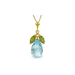 Genuine 7.2 ctw Blue Topaz & Peridot Necklace 14KT Yellow Gold - REF-30P5H