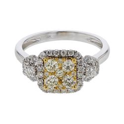 Natural 0.87 CTW Diamond Ring 14K Two Tone Yellow Gold - REF-105R3K