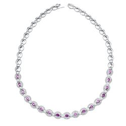 Natural 8.19 CTW Pink Sapphire & Diamond Necklace 14K White Gold - REF-671R4K