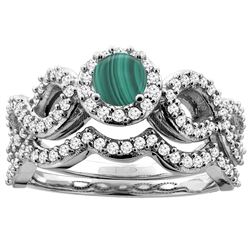 1.86 CTW Malachite & Diamond Ring 10K White Gold - REF-81M7A