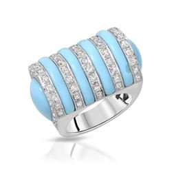 Natural 11.37 CTW Turquoise & Diamond Ring 14K White Gold - REF-244M8F