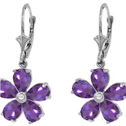 Genuine 4.43 ctw Amethyst & Diamond Earrings 14KT White Gold - REF-49Y8F