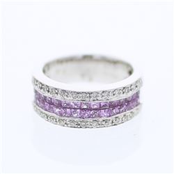 Natural 1.54 CTW Pink Sapphire & Diamond Ring 18K White Gold - REF-103Y5N